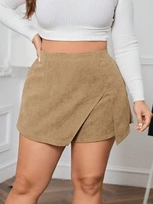 SHEIN Essnce Plus Size Split Skorts - Green - View 4