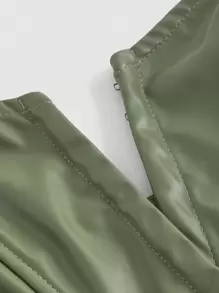 SHEIN x Marika Sila SHEIN MOD Solid PU Leather Tube Green Hook-Front Mid-Waist Shaping Top - Army Green - View 3