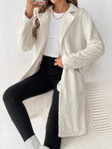 SHEIN Frenchy 女款單排扣毛絨外套 - 杏色 - 查看 1