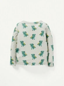 Juego de pijama para bebé niño, patrón de pequeño dinosaurio en la parte superior de cuello redondo y partes inferiores de pie, ajuste cómodo, 2 piezas - Verde - Ver 9