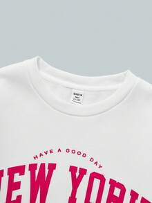 Teen Girl Letter Graphic Thermal Lined Sweatshirt - White - View 3