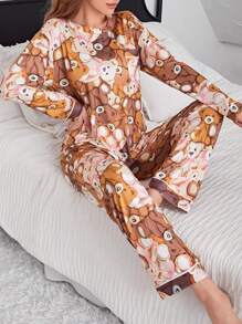 Women's Bear Pattern Pajamas Set - Multicolor - View 1