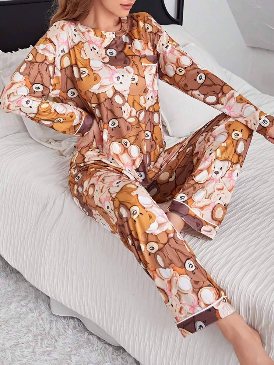Women's Bear Pattern Pajamas Set - Multicolor - View 1
