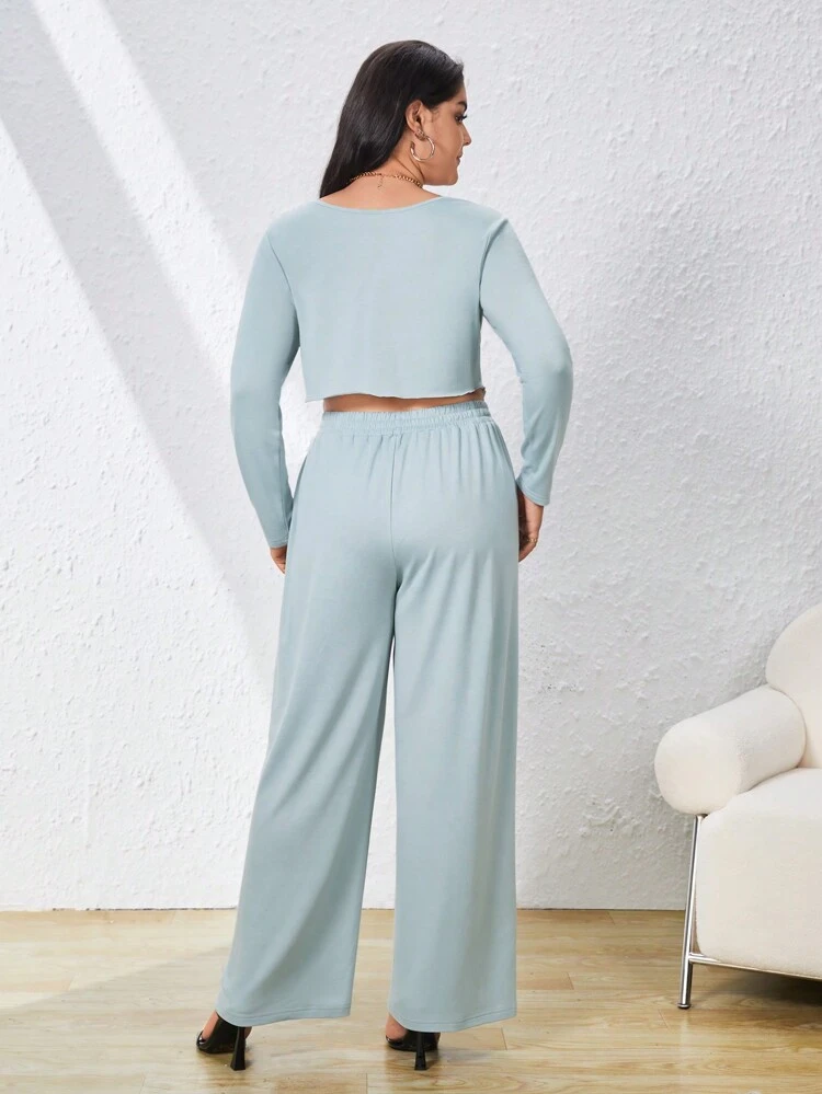 Plus Size Contrast Stitching Two Piece Set