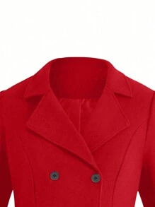 SHEIN Frenchy Solid Color Turn-down Collar Double-breasted Woolen Coat - Red - View 5