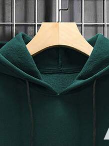 Manfinity Men Plus Drop Shoulder Print Drawstring Hoodie - Green - View 7