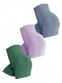 Easithlete Solid Color Wide Waistband Sports Shorts Biker Shorts Jogger Shorts Stretchy Shorts - Multicolor - View 1