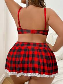 Spicy Aura Plus Size Plaid Hollow Out Sexy Lingerie - Multicolor - View 2