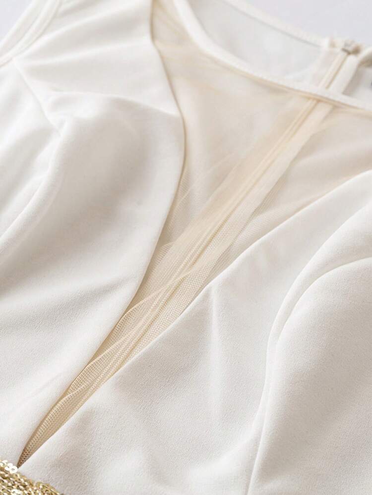 Plus Contrast Mesh Fringe Trim Dress