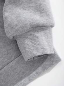 SHEIN EZwear 大尺碼女士豹紋和咖啡圖案心形細節運動衫 - 灰色 - 查看 4