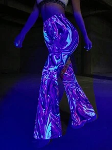 SHEIN Coolane Của phụ nữ Cao eo Quần loe Với In Đá cẩm thạch Và Dải phản quang - Nhiều màu - Xem 3