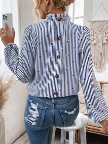 SHEIN Privé 女式條紋半高領燈籠袖襯衫