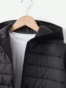 SHEIN Boys' Hooded Padded Coat, Winter - الأسود - مشاهدة 5