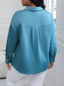 SHEIN Unity Plus Solid Button Front Shirt - Cadet Blue - View 2