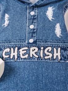 SHEIN Young Boy Letter Print 2 In 1 Hooded Jacket And Pants Set For Fall/Winter - Blue - View 6