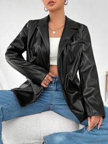 SHEIN EZwear 實色雙排釦西裝外套 - 黑色 - 查看 5