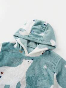 Girls' Cartoon Printed Hooded Drop Shoulder Pajamas - Baby Blue - View 7