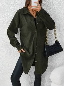 SHEIN LUNE Women's Single-breasted Button Shirt Dress - Army Green - View 3