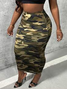 Slaydiva Camo Print Elastic Waist Pencil Skirt - Multicolor - View 5