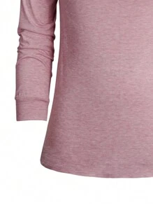 SHEIN LUNE Áo thun cổ xếp ly trơn Plus - Hồng - Xem 4