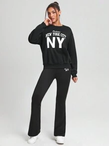 Vitoria Brayner Đồ họa Chữ cái Quần ống loe - màu đen - Xem 3