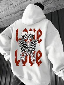 男士骷髏印花連帽衛衣 - 白色 - 查看 1