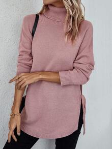 SHEIN LUNE Áo cao cổ Tay Raglan Áo len - Hồng - Xem 4