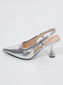 Zapatos De Tacón Color Plata Para Mujer Con Punta - Plateado - Ver 7