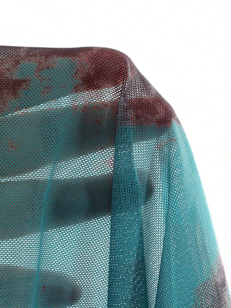 Tie-Dye See-Through Top Sheer Long Sleeve Women Tops,Fall Women Clothes