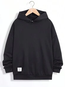 SHEIN 青少年男孩卡通字母图案卫衣 - 黑色 - 查看 2