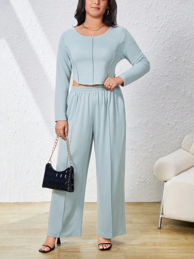 Plus Size Contrast Stitching Two Piece Set