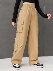 SHEIN Teen Girl Flap Pocket Side Cargo Pants
