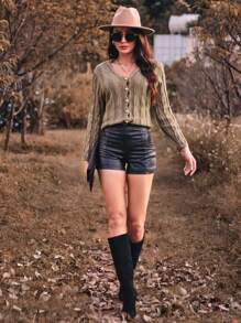 Aveloria Women's Long Sleeve Cable Knitted Cardigan With Button Front Fall Cloth For Women - Khaki - View 6