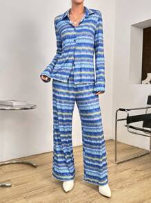 SHEIN Essnce 女士染色t恤和長褲套裝 - 彩色 - 查看 4