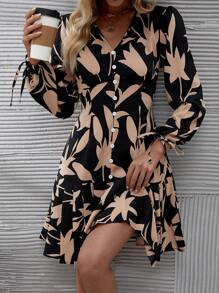 EMERY ROSE Women's Printed Button Front Dress - Black - View 4