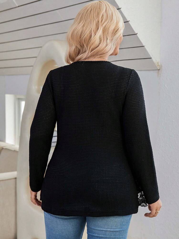 Plus Contrast Lace Crisscross Front Tee