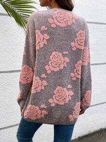 SHEIN LUNE 女款落肩大輪廓花卉印花開襟開襟衫 - 彩色 - 查看 2