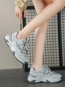 女款厚底運動鞋,輕盈,厚底,增高,運動鞋,2023年秋季新品 - 灰色 - 查看 2
