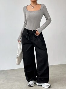 SHEIN Unity Women's Square Neck Bodysuit - Dark Grey - View 4