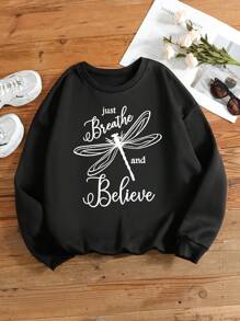 SHEIN EZwear Kích thước lớn Của phụ nữ con chuồn chuồn Mẫu Lông cừu Áo nỉ - màu đen - Xem 1