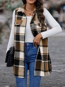 SHEIN LUNE 綁扣格紋馬甲風外套 - 彩色 - 查看 3