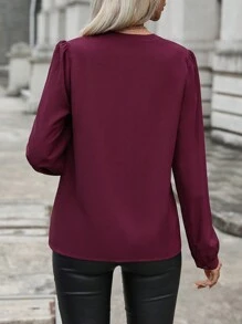 SHEIN LUNE 女性素色百褶襯衫 - 酒紅色 - 查看 2