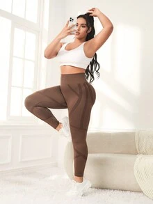 Yoga Basic Kích thước lớn Cao eo Quần Xà cạp thể thao - màu nâu - Xem 2