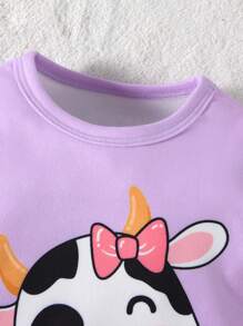 SHEIN 4pcs Đứa bé gái Vừa Khít In hoa bò Mô hình Cartoon Bộ mặc nhà ( Áo sơ mi & Quần ) - Nhiều màu - Xem 3