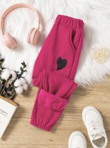 SHEIN Girls' Fashionable Casual Velvet Sports Jogger Pants With Elastic Cuffs For Fall And Winter - Hot Pink - View 3
