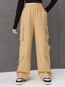 SHEIN Teen Girl Flap Pocket Side Cargo Pants