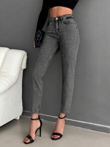 EURMUSE Damski Szczupły Spodnie jeansowe - Czarne - Zobacz 6