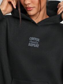 JoyandElle Artist Women's Letter Print Long Sleeve Hoodie, Holiday, Thanksgiving, Winter - Black - View 5