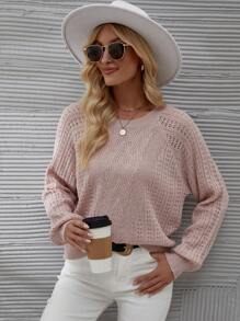 SHEIN Frenchy 女款純色綴接袖毛衣 - 粉色 - 查看 5