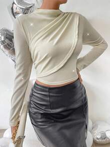 Chiquease 女士襯皺短款t恤 - 杏色 - 查看 1